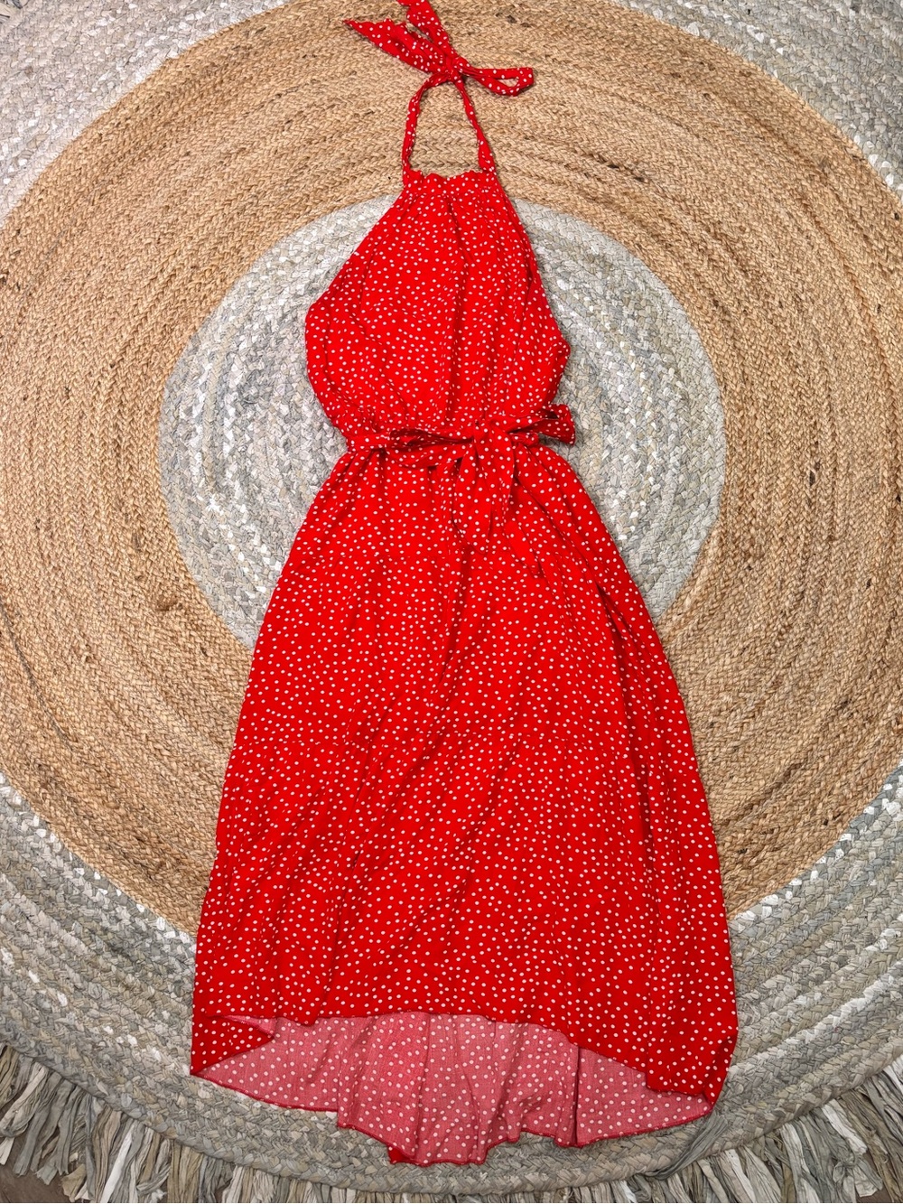 Pretty Garden Red Halter Polka Dot Midi Dress
